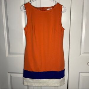 Trina Turk Orange Color Block Sleeveless Dress Size 4 Sheath Blue White Cocktail